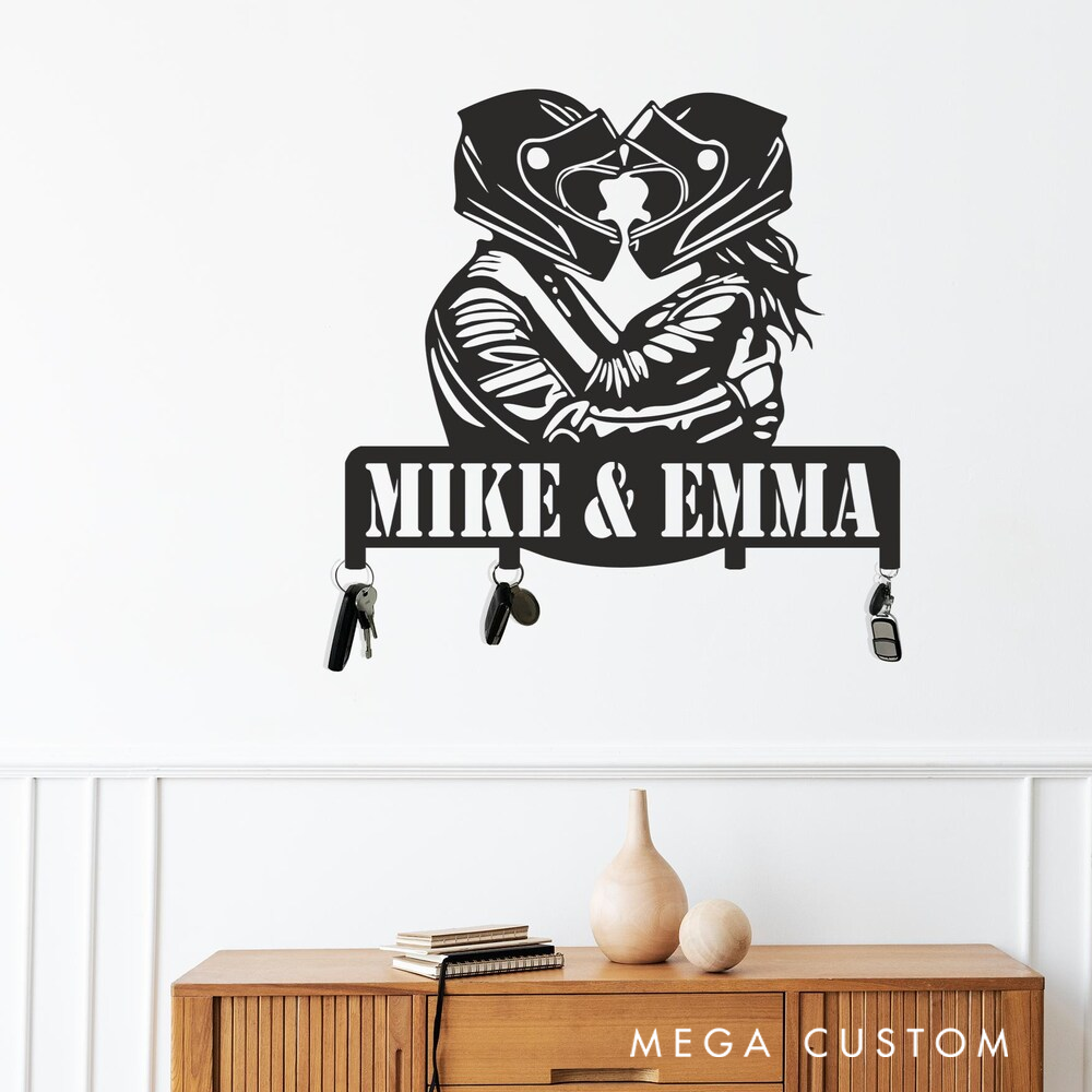 Personalized Couple Biker Wall Hook Custom Metal Key and Accessory Organizer Valentine 