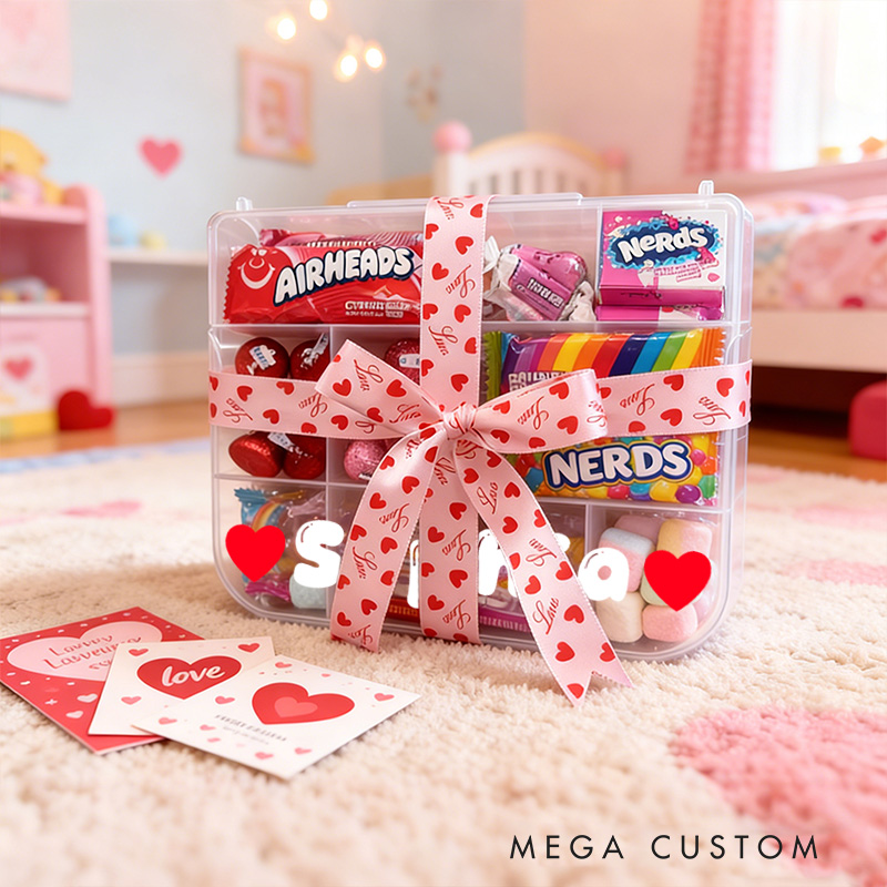 Personalized Candy Gift Set with Heart Bow Decoration Sweet Treat Basket for Kids Birthdays Valentines Day Party Favors and Special Celebrations