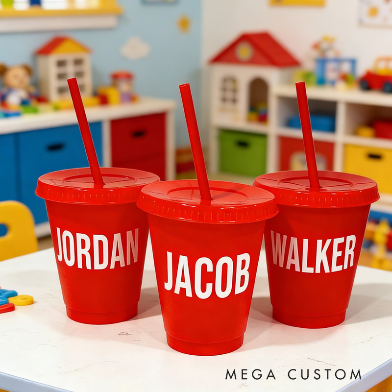 Personalized Name Reusable Red Cup Fun Custom Gift for Kids School Party Favor Everyday Use Children's cup with straw