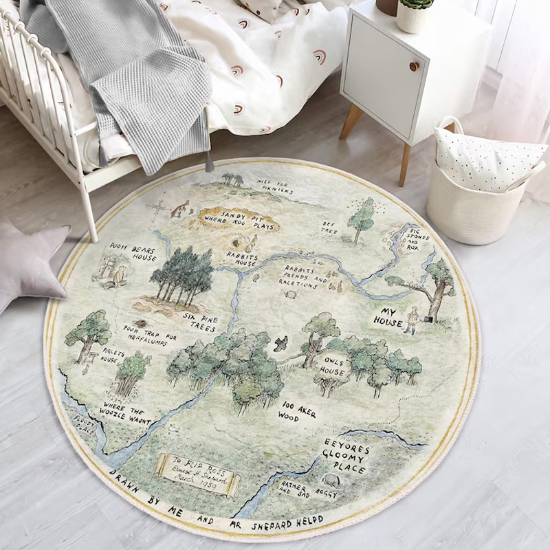 Hundred Acre Wood Map Adventure Theme Playroom Name Mat Storybook Style Carpet Rug for Kids