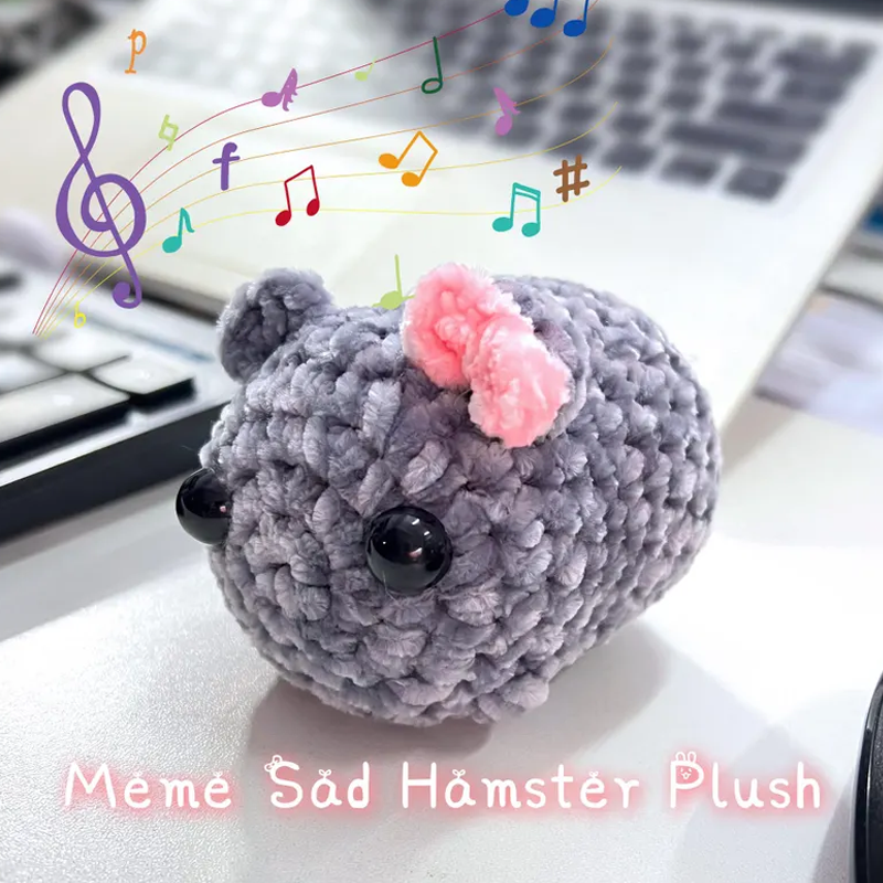 Crochet Sad Hamster Plush Emotional Comfort Doll with Music Birthday Gifts for Kids Girls