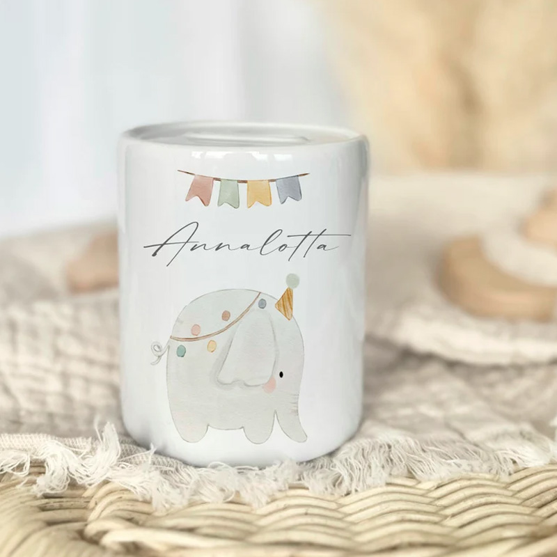 Personalized Woodland Animal Theme Name Ceramic Money Box Cute Nursery Gift Baby Keepsake Piggy Bank