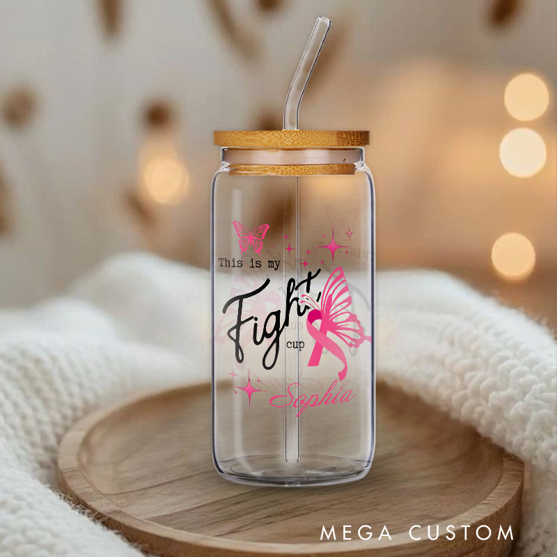 Personalized Butterfly and Ribbon Breast Cancer Fighter Design Glass for Empowering Women Stylish Glasse Cup
