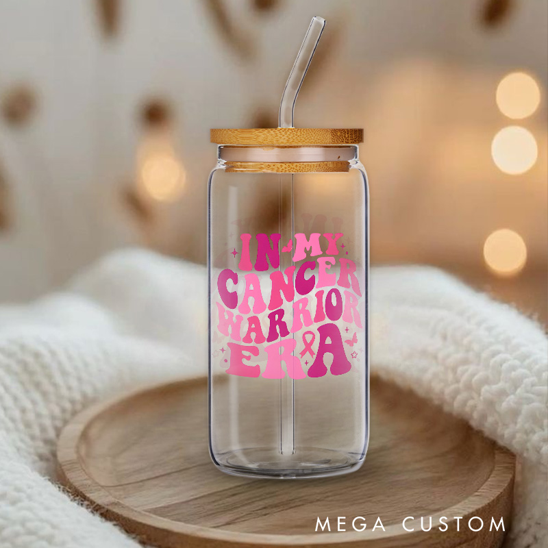 Personalized In My Cancer Warrior Era Pink Ribbon Engraved Glass for Strong Fighters and Survivors Glasse Cup