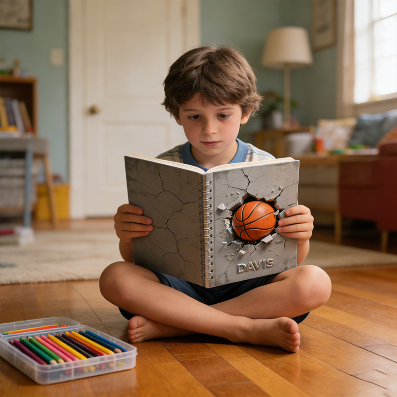 Personalized Basketball Sports Broken Effect Notebook with Custom Name for Basketball Fans or Students