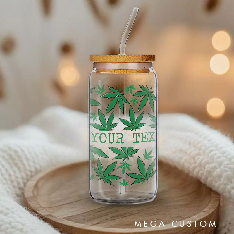 Personalized Green Leaf Pattern Custom Text Engraved Glass for Relaxation and Unique Style Creative Glasse Cup