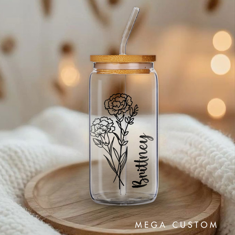 Personalized Art Birthday Floral Name Glass for Timeless and Artistic Design Chic Glasse Cup