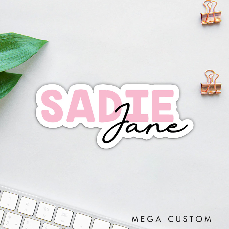 Personalized Name Sticker with Pink and Black Script for Modern and Stylish Aesthetic Unique Stickers