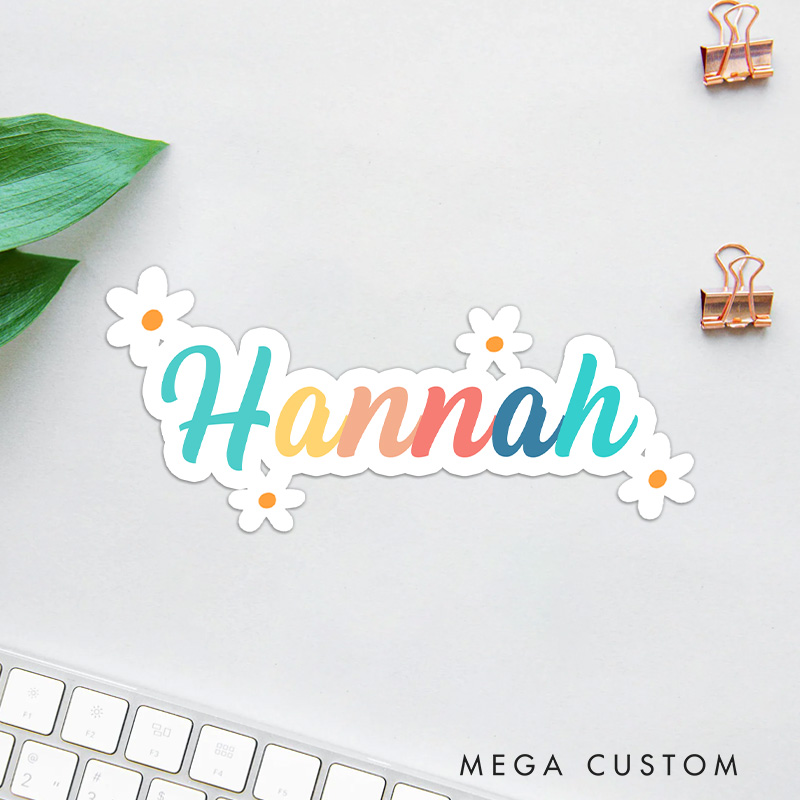 Personalized Name Sticker with Floral Accents and Pastel Colors for Cheerful and Playful Style Stickers