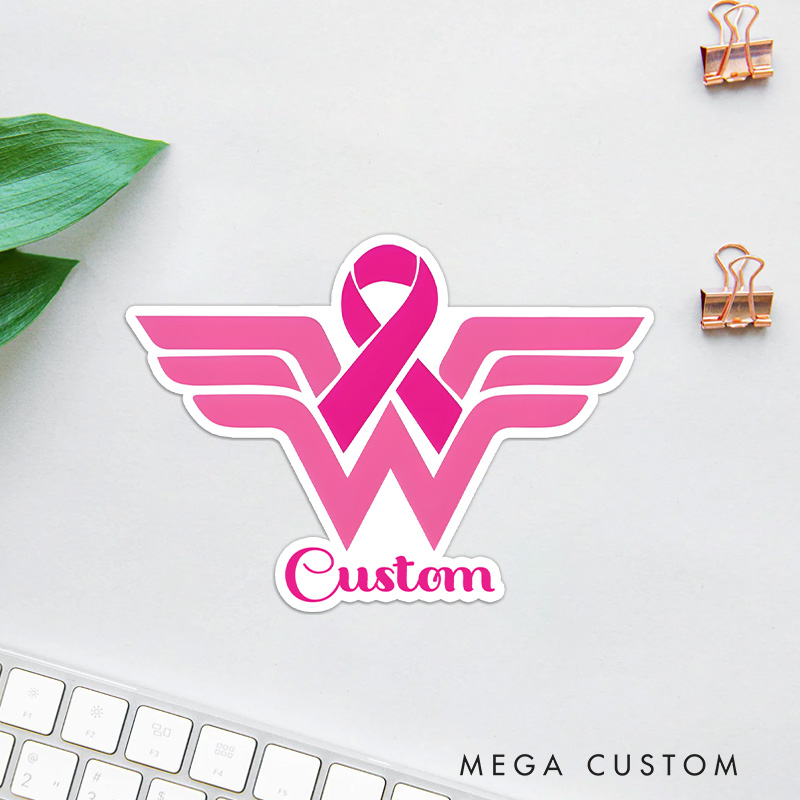 Personalized Woman Pink Ribbon Custom Sticker for Strength and Courage Breast Cancer Awareness Stickers