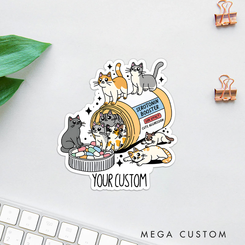 Personalized Antidepressant Cat Wheel Sticker with Custom Text for Playful and Adorable Design Mental Health Matter Stickers