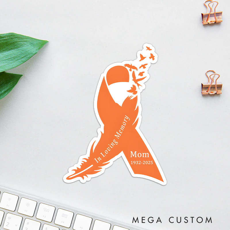 Personalized Name Years Orange Leukemia Ribbon Stickers Leukemia Awareness Feather Ribbon 