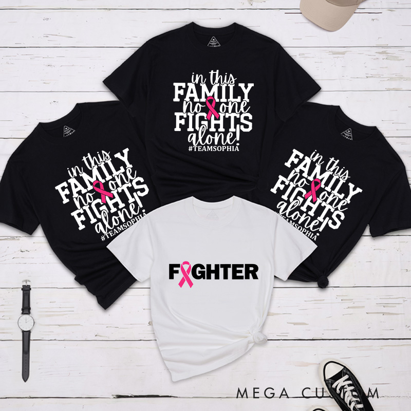 Personalized Family Fights Together T-shirt symbolizing unity and strength in the fight against breast cancer.