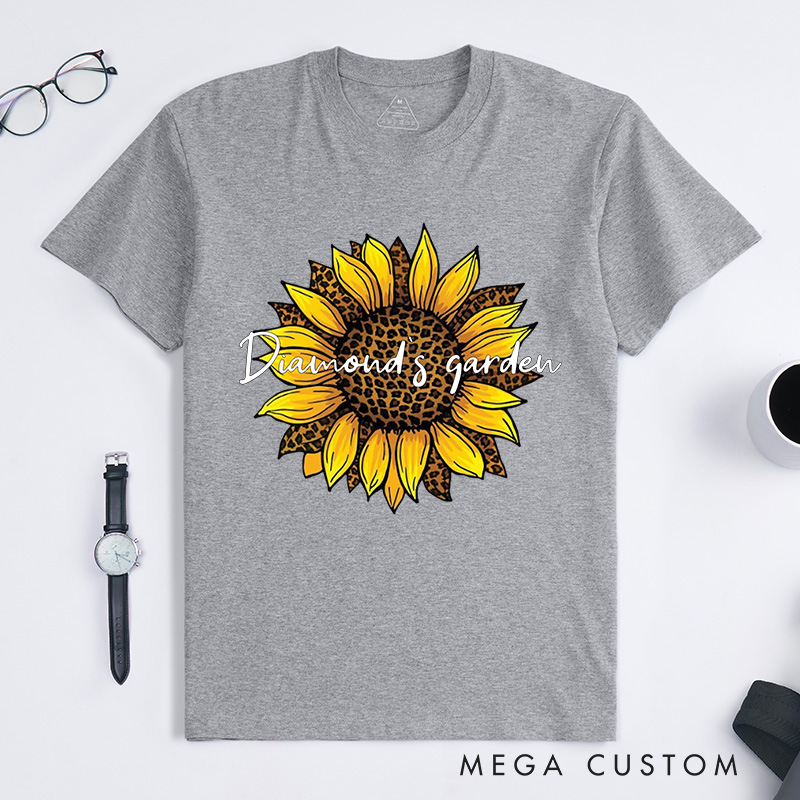 Personalized Leopard Sunflower Classic T-Shirts Sunflower Shirt Leopard and Floral Shirt Botanical Print Shirt Plant Lover Gift Gardening Gift