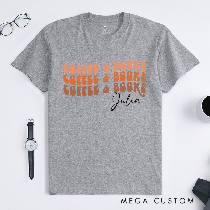 Personalized Coffee and Book Classic T-Shirts Reading Shirt Bookworm Coffee Lovers Customized Name Shirt Gift for Books Lover