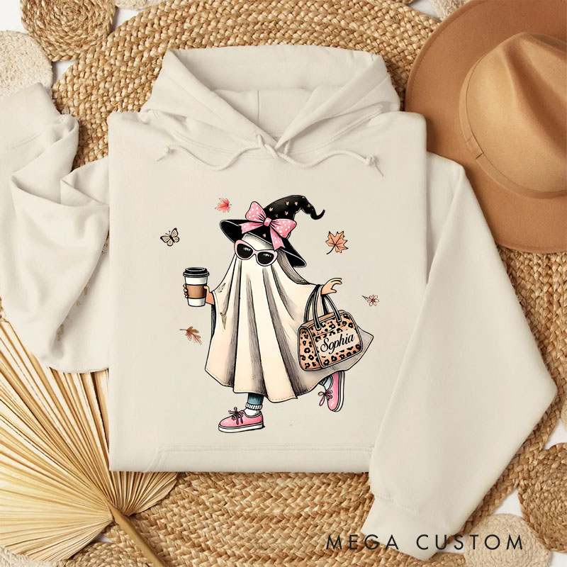 Personalized Fashionable Ghost with Hat and Bag Adorable Halloween Style Hoodies