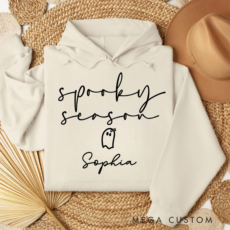 Personalized Spooky Season Minimalist Ghost with Playful Halloween Vibes Cozy Cute Spooky Season Hoodies