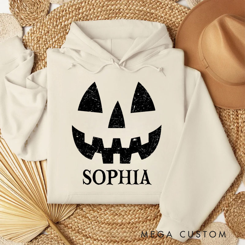 Personalized Classic Pumpkin Face Distressed Halloween Fun Casual Style Hoodies