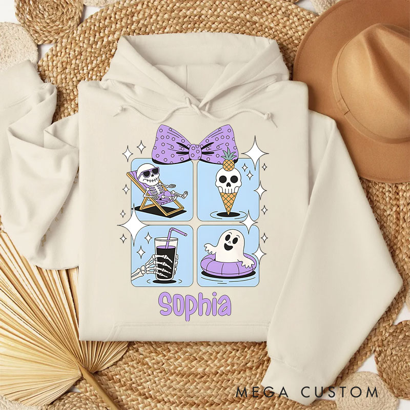 Personalized Summer Vibes Ghosts with Ice Cream and Fun Halloween Twist Hoodies