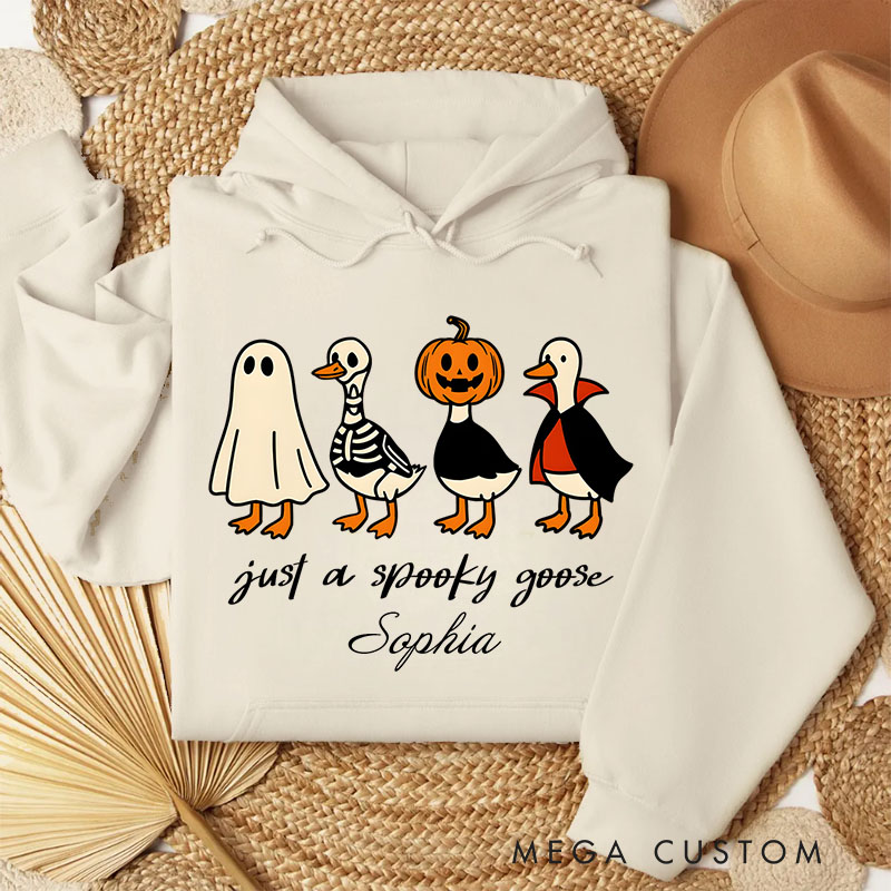 Personalized Spooky Goose Parade with Ghosts and Pumpkin Fun Halloween Humor Hoodies