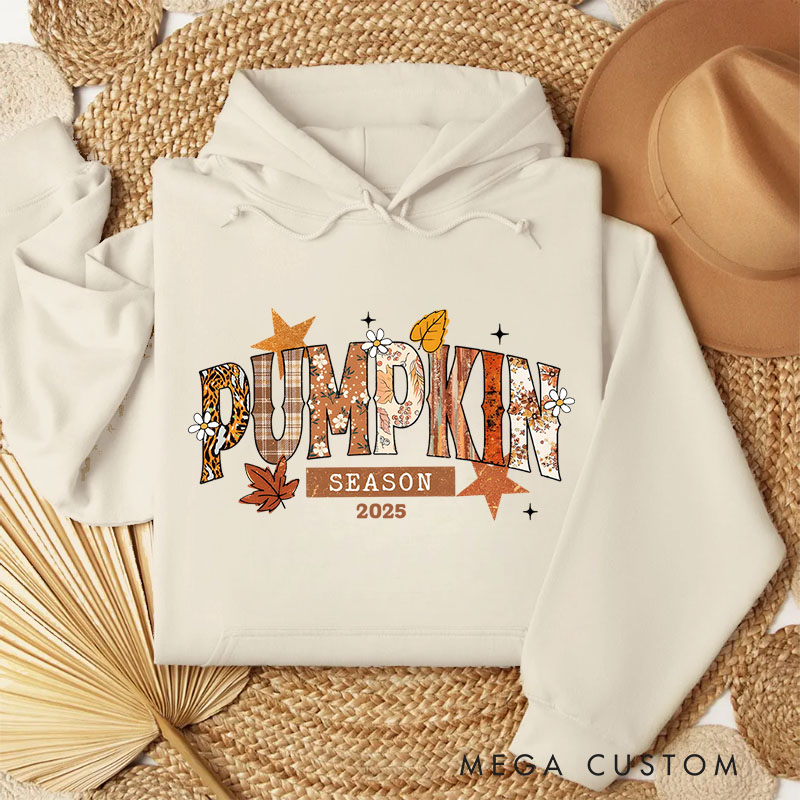 Personalized Pumpkin Season with Leaves and Rustic Autumn Halloween Charm Hoodies