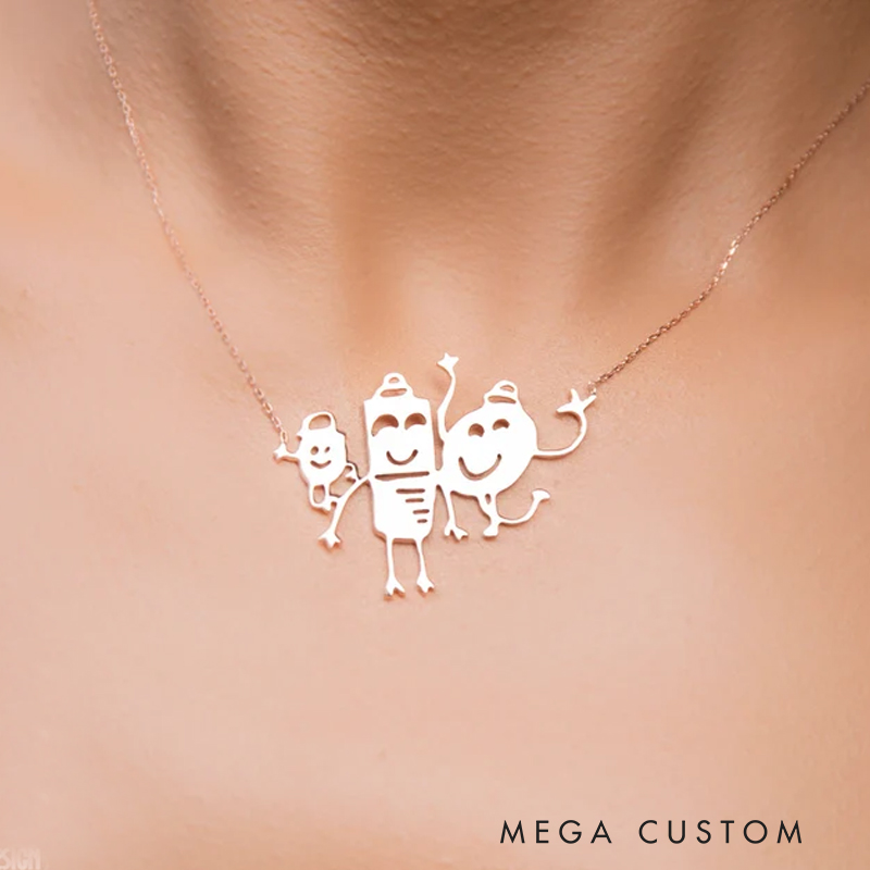 Personalized Actual Kids Drawing Necklace Children Artwork Gifts for Family