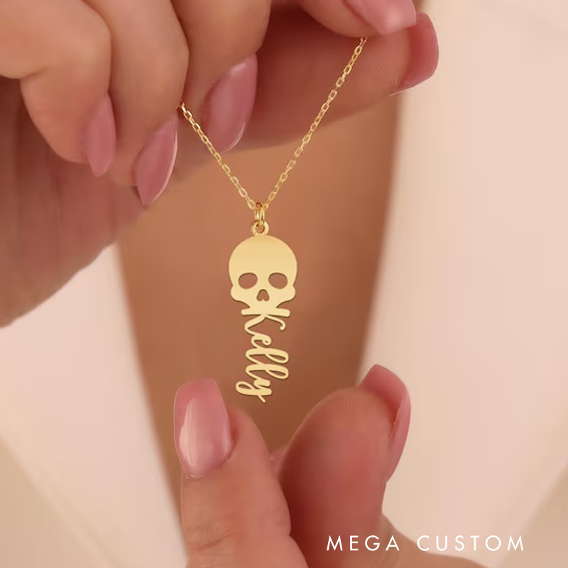 Personalized Skull Necklace Playful Jewelry Piece Thoughtful Gift for Halloween and Dark Style Lovers