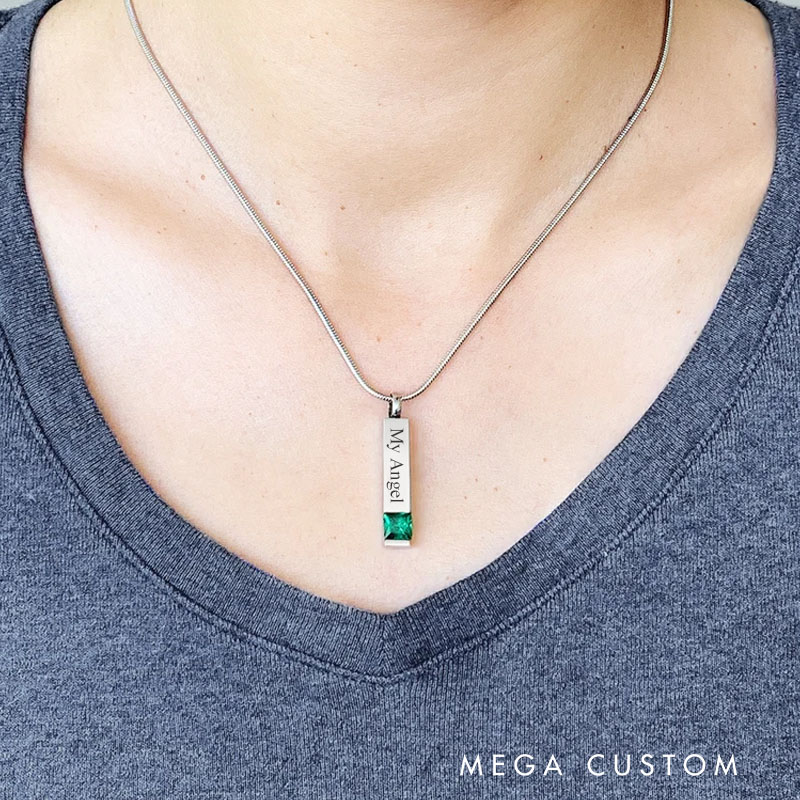 Personalized Name Birthstone Ashes Necklace Gifts for Her and Him
