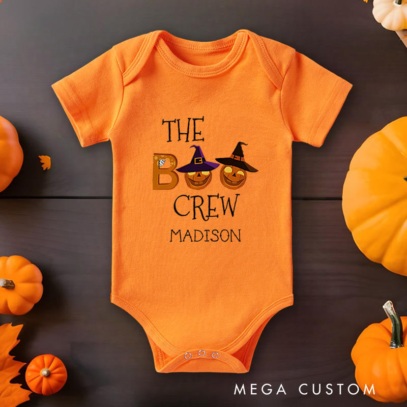Personalized The Boo Crew Featuring Halloween Motif and Customizable Name for Baby’s Festive Outfit Baby Onesie