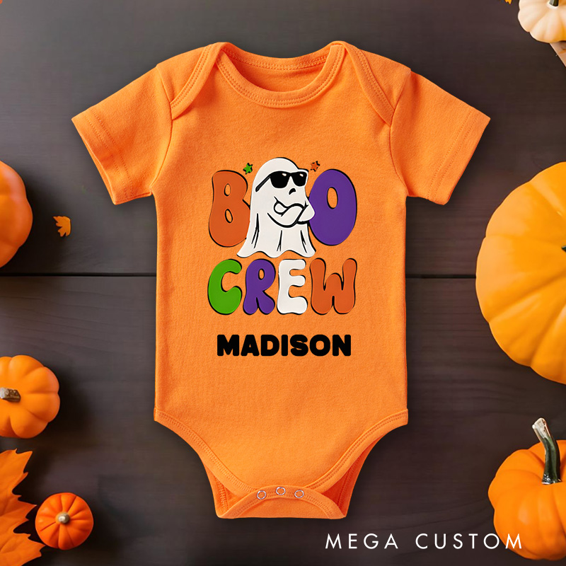 Personalized Boo Crew Featuring Ghost and Sunglasses Motif with Customizable Name for Baby Onesie