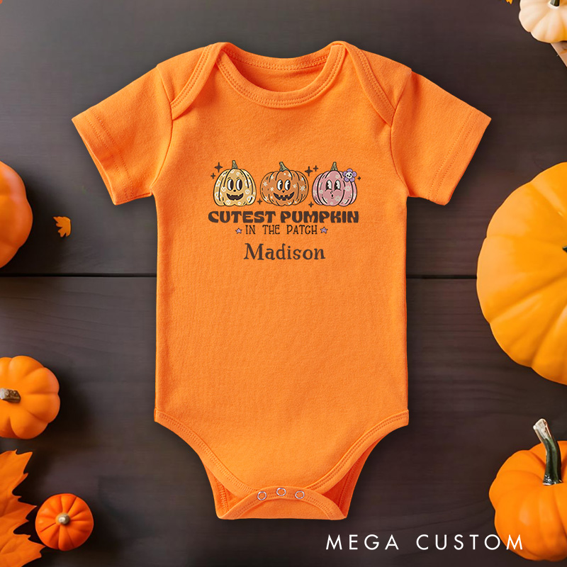 Personalized Cutest Pumpkin in the Patch Featuring Pumpkin Motif and Customizable Name for Baby Onesie