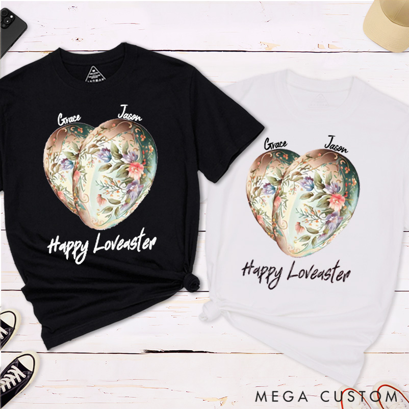 Personalized Easter Heart with Name Couple Easter Matching T-Shirt 