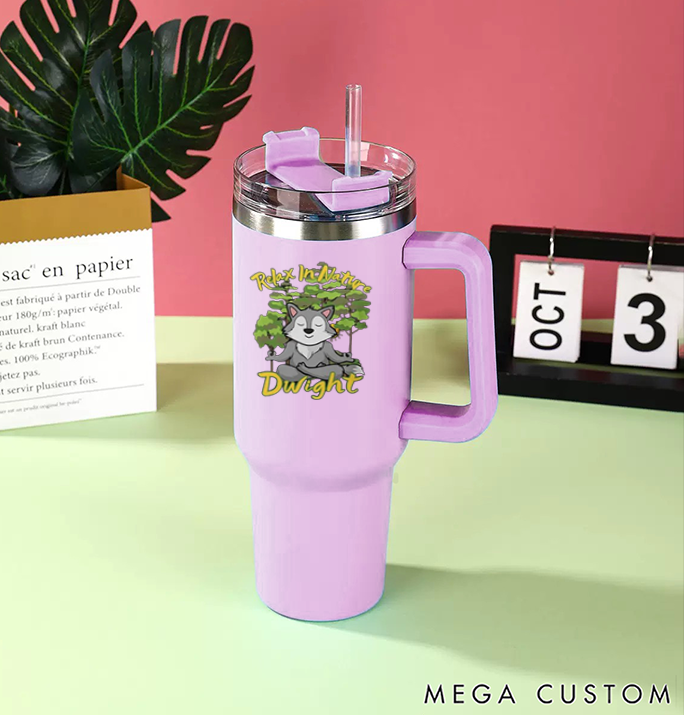 Personalized Yoga Handle Tumbler with Funny Cartoon Design Perfect Gift for Yoga Lover Hot or Cold Drinks