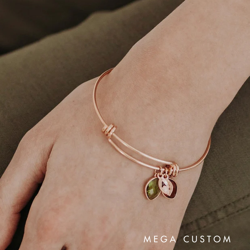 Personalized Birthstone Engraving Necklace for Her Family Birthstone and Initial Necklace