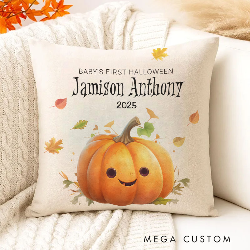 Personalized Autumn Pumpkin Name Pillows Perfect for Halloween and Fall Decor