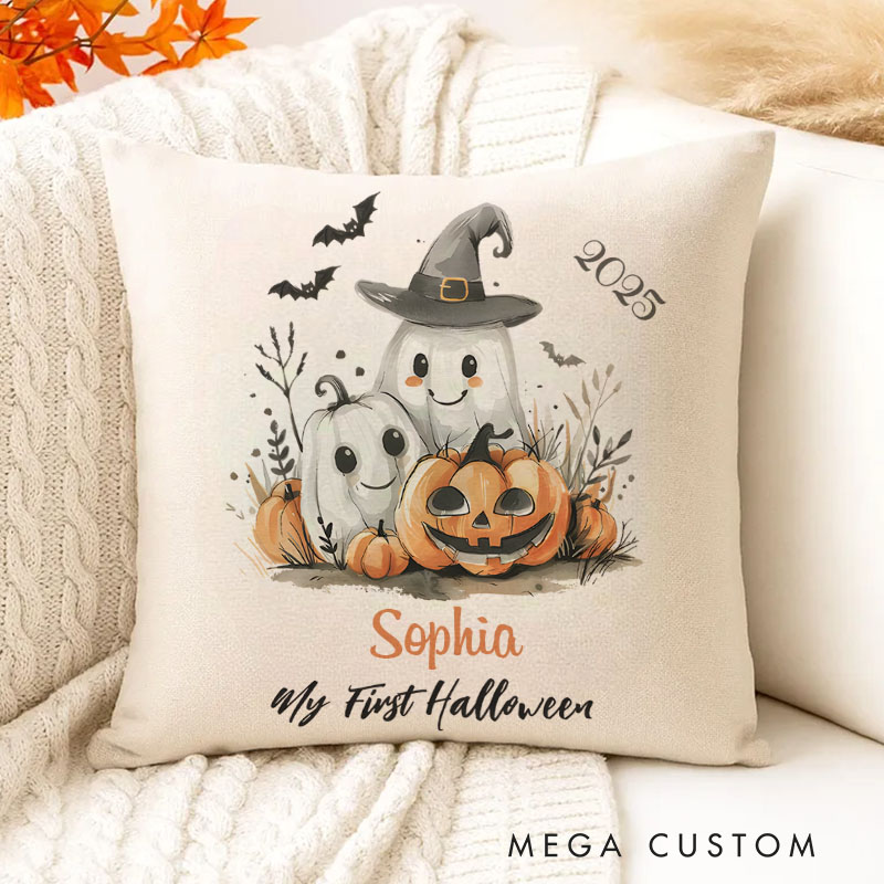 Personalized My First Halloween Ghost and Pumpkins Name Pillows for Keepsakes