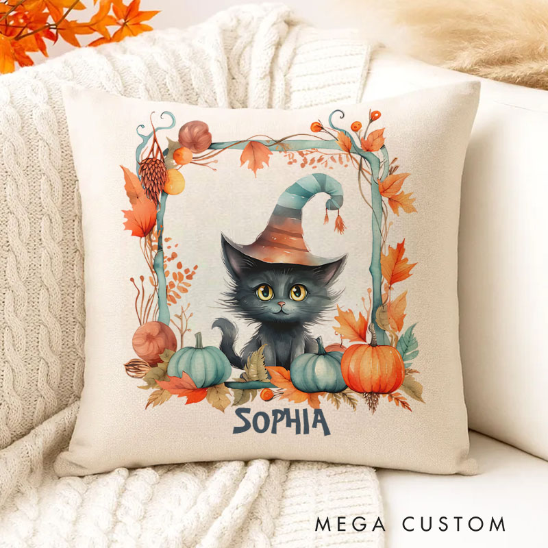 Personalized Witchy Black Cat Name Halloween Pillows for Magical and Cozy Seasonal Charm Halloween Gift