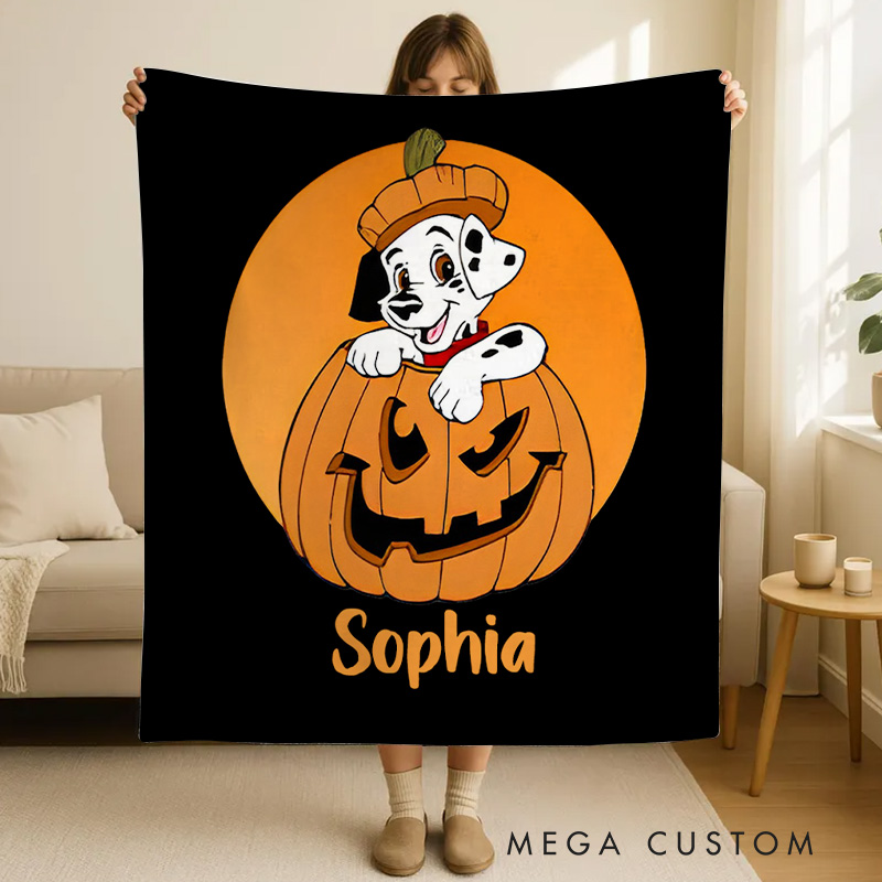 Personalized Adorable Dog in Pumpkin Blanket and Festive Celebrations
