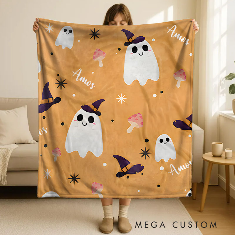 Personalized Cute Ghosts and Bats Blanket Ideal for Creating a Playful Halloween Atmosphere