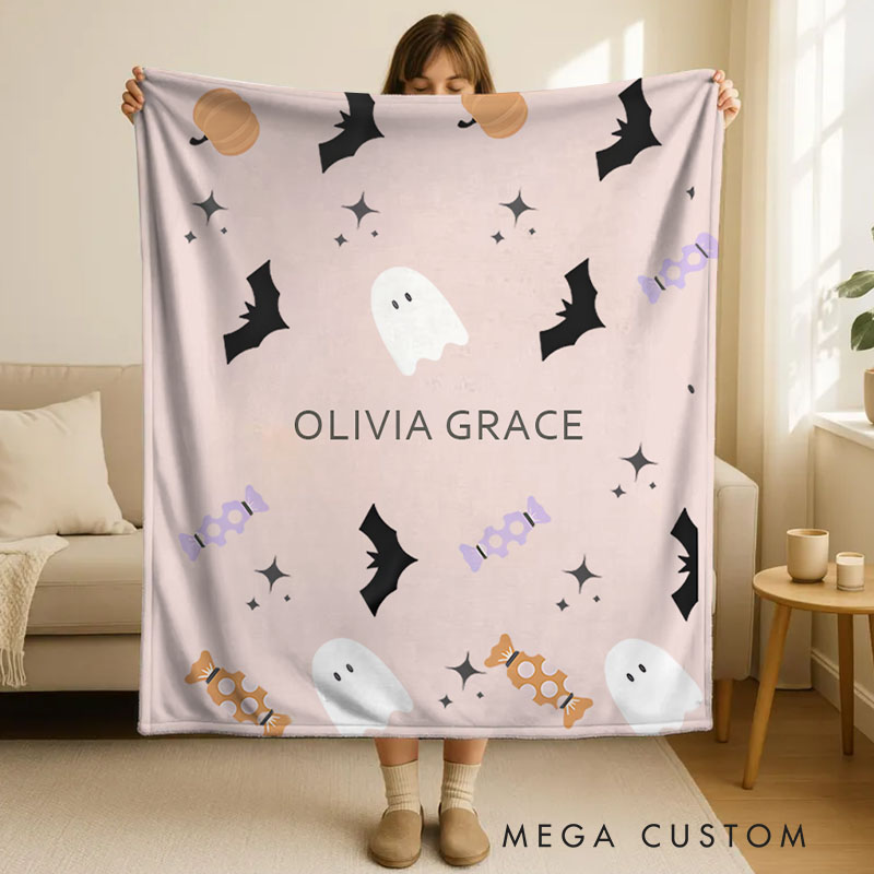 Personalized Name and Halloween Icons Blanket Great for Unique and Festive Seasonal Celebrations