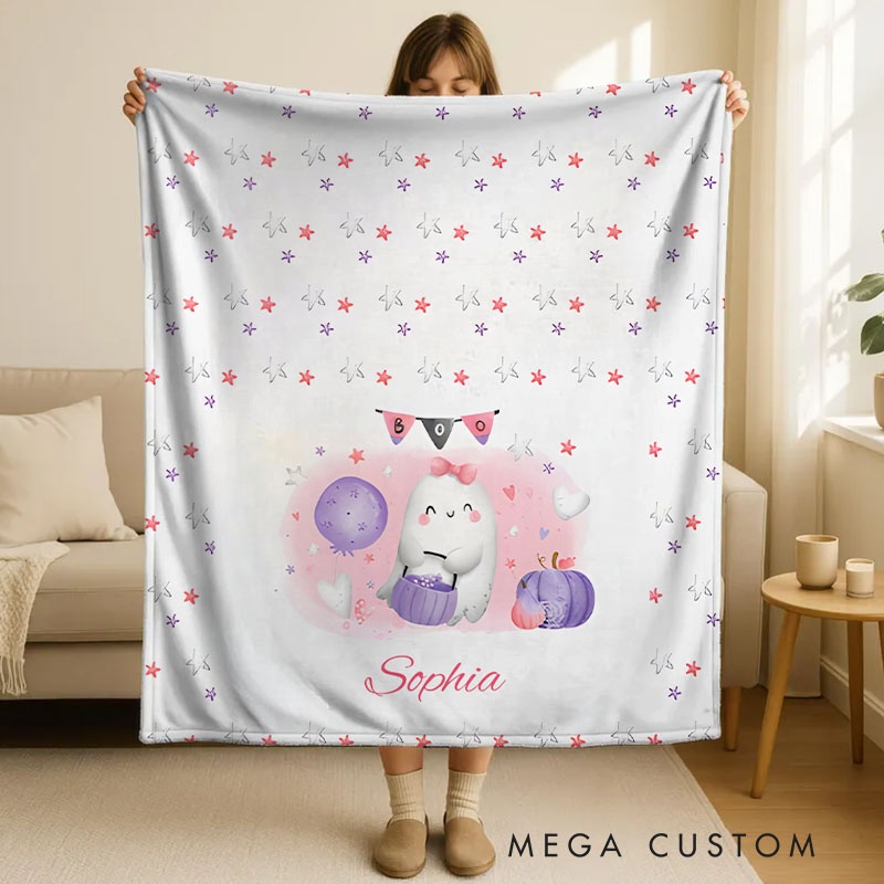 Personalized Cute Ghost and Pumpkin Blanket Perfect for Adding Charm and Whimsy to Halloween Celebrations