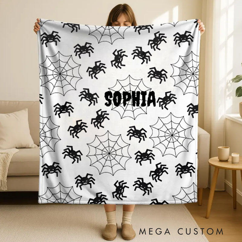 Personalized Spider and Web Pattern Blanket Perfect for Adding a Spooky Touch to Halloween Nights