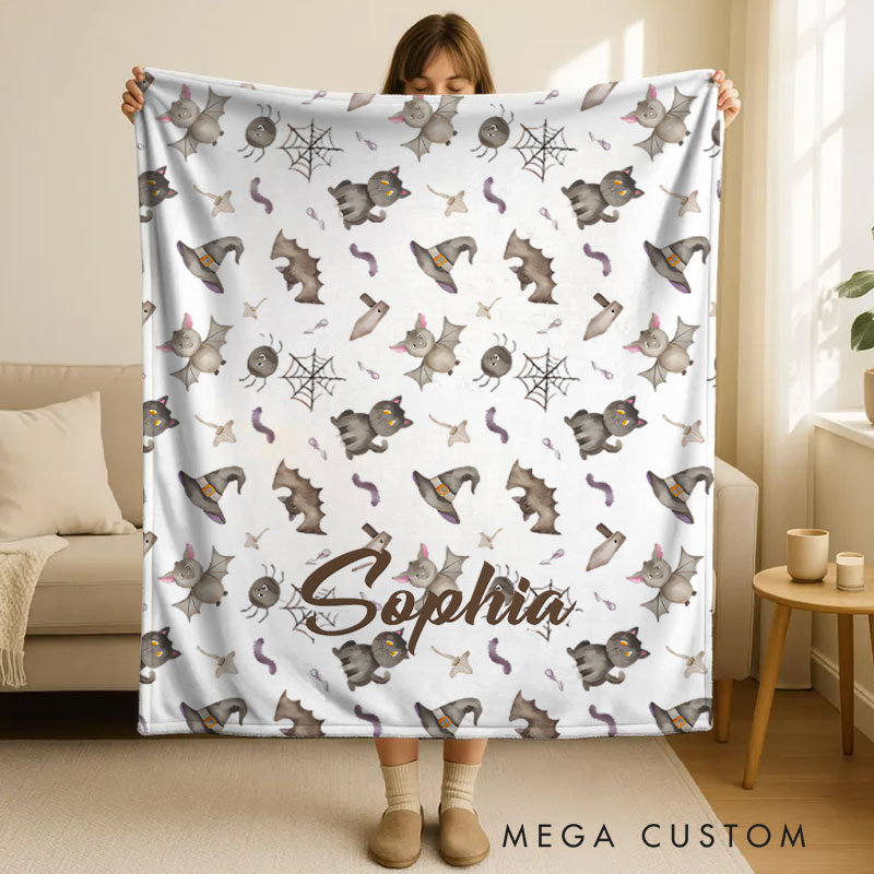 Personalized Flying Bats and Stars Blanket Great for Creating a Whimsical Halloween Atmosphere