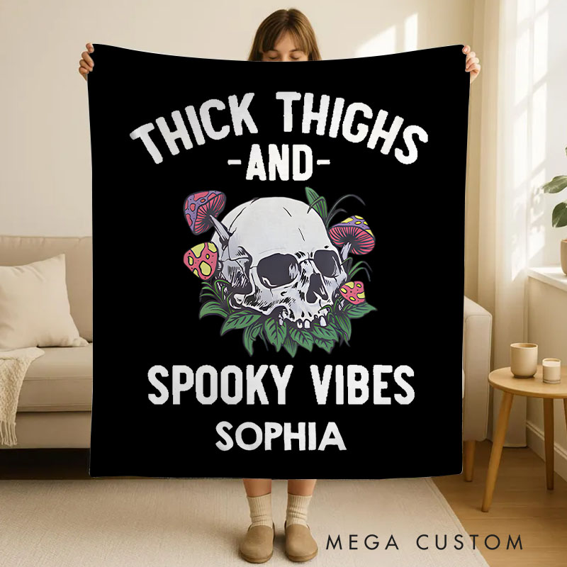 Personalized Skull and Mushroom Blanket Perfect for Bold and Unique Halloween Inspired Home Decor