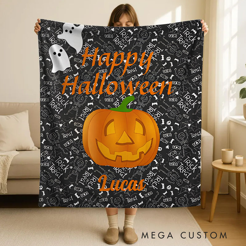 Personalized Happy Halloween Pumpkin Blanket Perfect for Festive and Cheerful Seasonal Celebrations