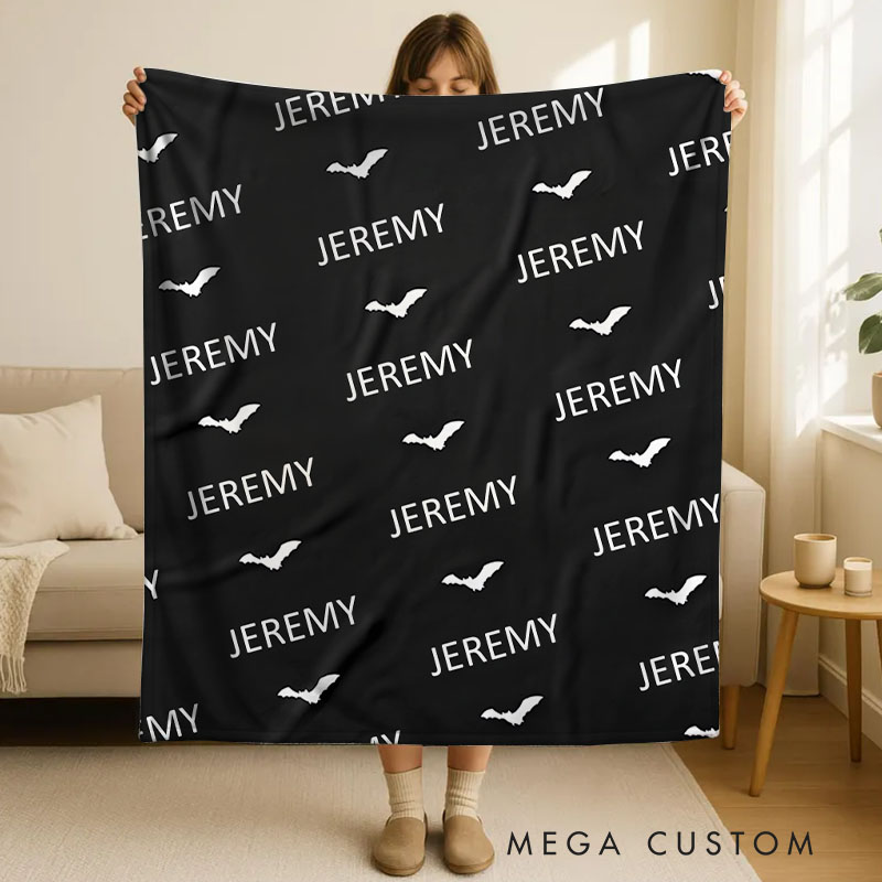 Personalized Black and White Halloween Text Blanket Great for Minimalist