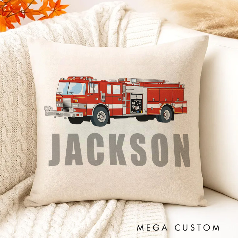 Personalized Fire Truck Hero Name Pillow for Future Little Firefighters