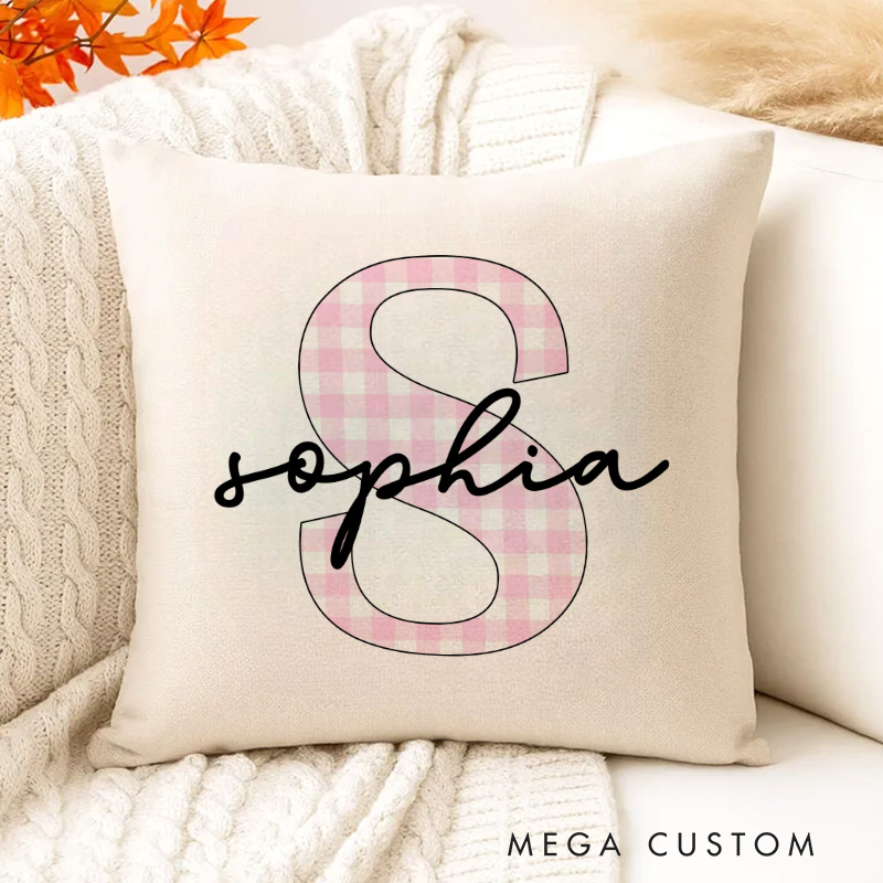 Personalized Pink Gingham Initial Name Pillow with a Charming Classic Style