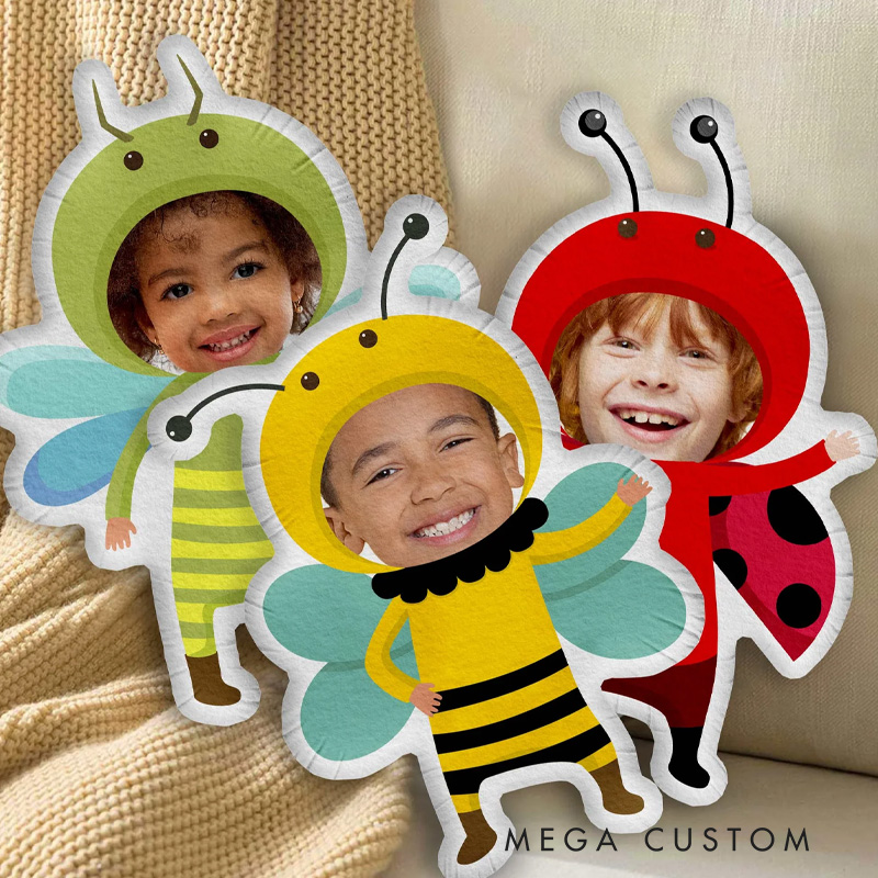 Personalized Bug Buddies Pillows Whimsical Insect Fun with Custom Photo and Playful Costumes