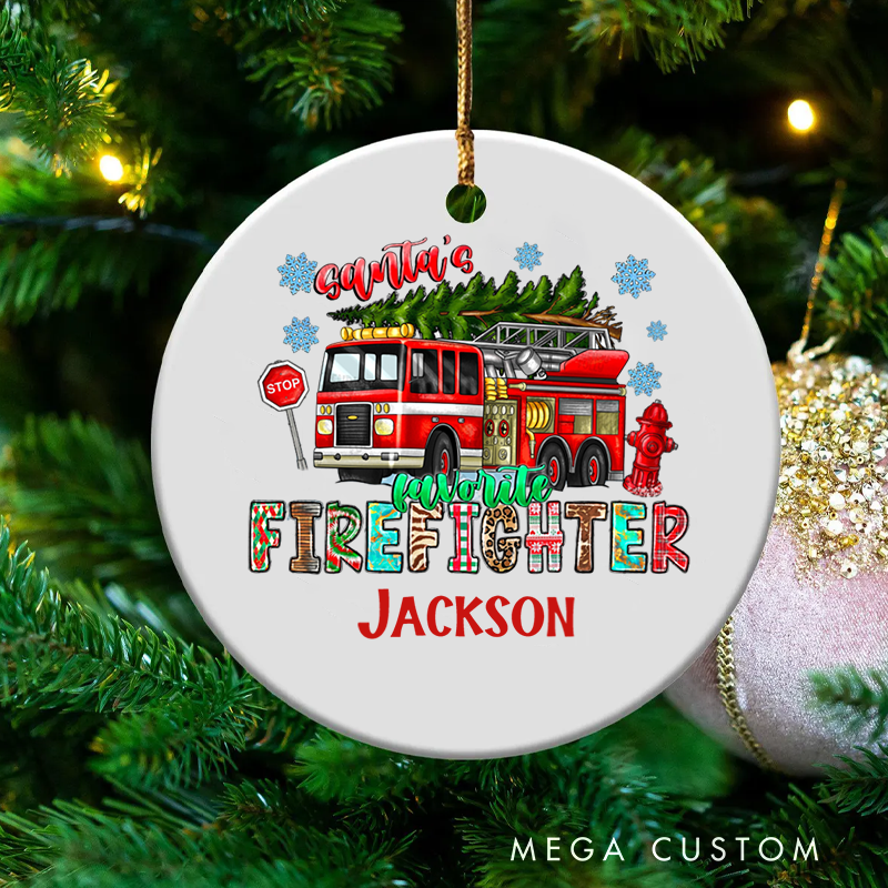 Personalized Firefighter Christmas Ornament Fire Truck Holiday Gift for Firefighter